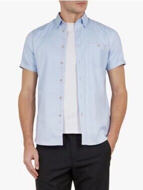 Ted Baker‎ London Wallabi Short Sleeve Oxford Shirt Mid Blue Size 2 Smart Casual